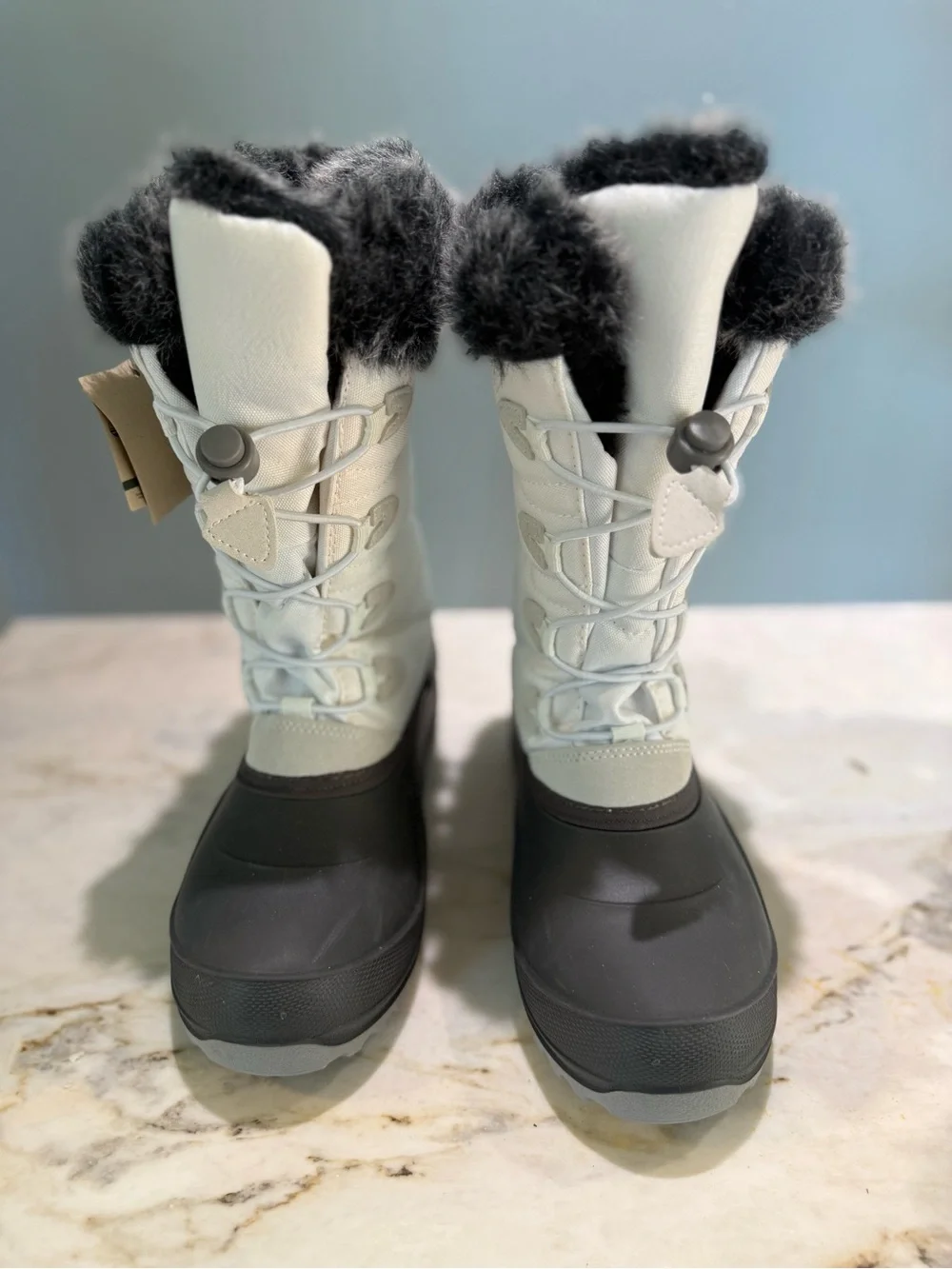 Kamik Momentum 2 Winter Snow Waterproof Faux Fur White Nylon Gray Rubber Boots 6